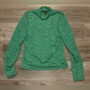 SHEIN Green Crinkle Long Sleeve Top